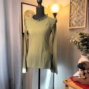 Hayden Los Angeles Olive Ruffle Long Sleeve Top
